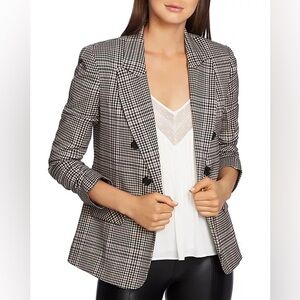 1.STATE Ruched-Sleeve Plaid Blazer